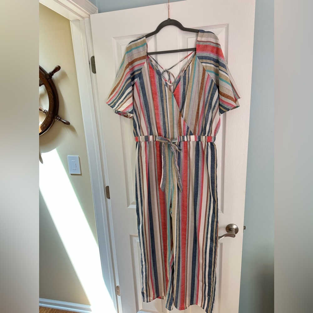 2X Multicolor vertical stripe jumpsuit